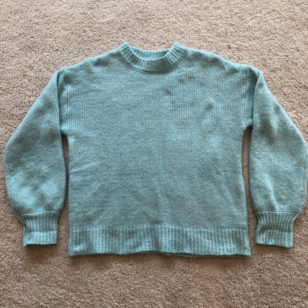 Soft Oversized Long-Sleeve Light Blue Knit Sweater - Picture 1 of 9